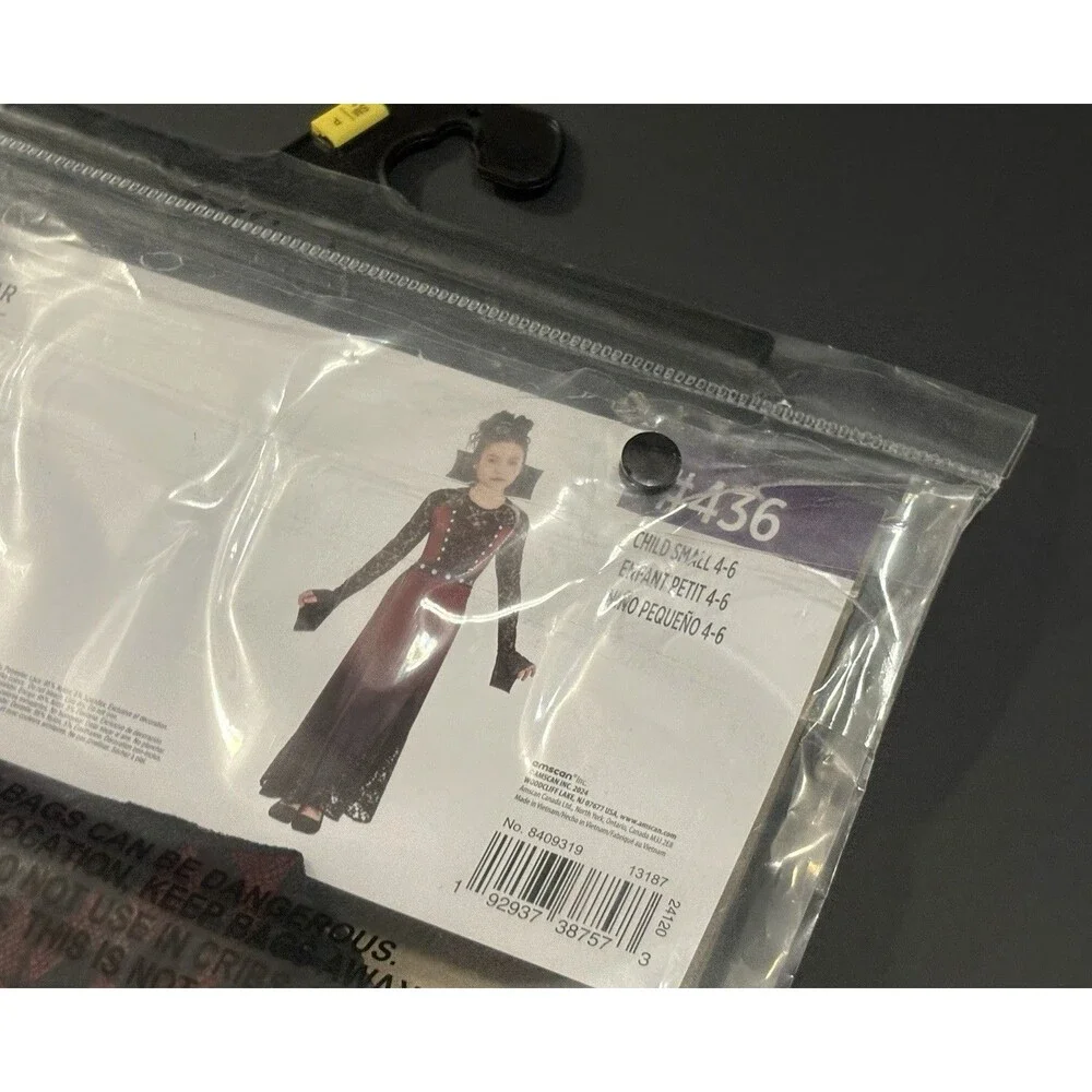 Dark Countess Vampire Dress w / Collar Halloween Costume Kids / Child Size S 4-6